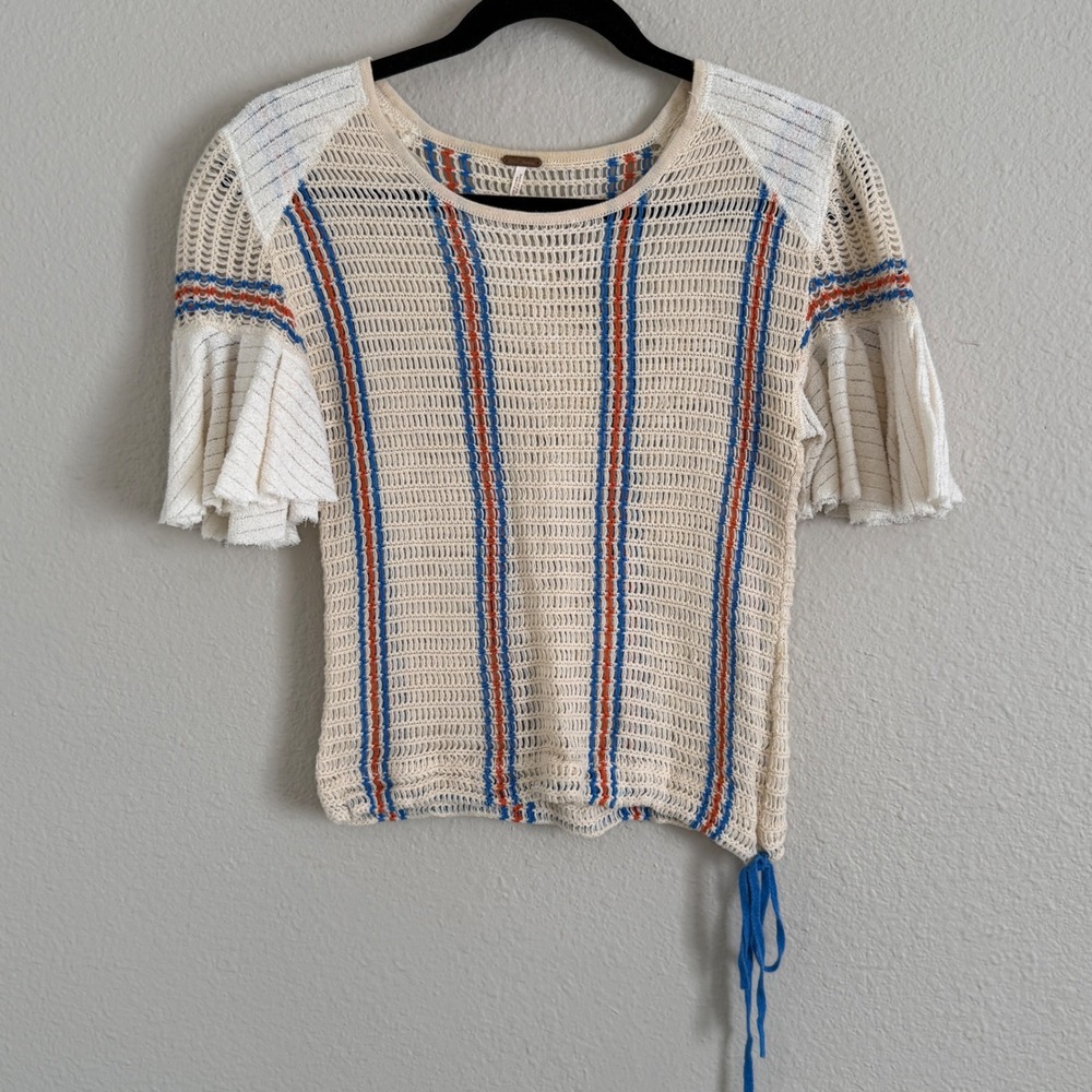 Free‎ People XS Open Knit Flutter Sleeve Top Beach Boho Indie Beach Festival